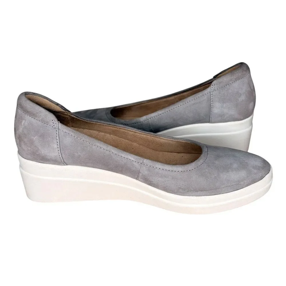 Naturalizer Platform Wedges Pump Size 7.5W  Slip On Gray Leather Suede Heels